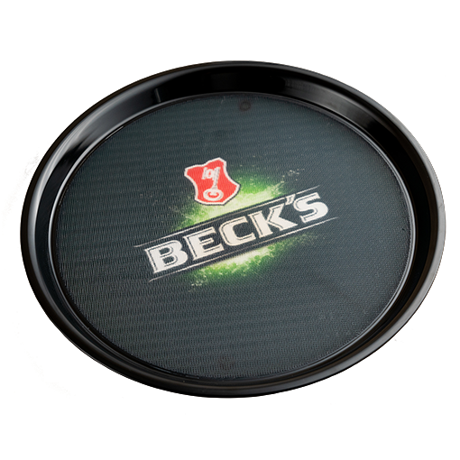 schwarzes Tablett mit Becks Logo