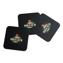 Load image into Gallery viewer, schwarze Untersetzer mit Becks Logo