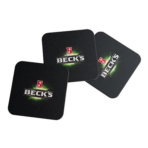 schwarze Untersetzer mit Becks Logo